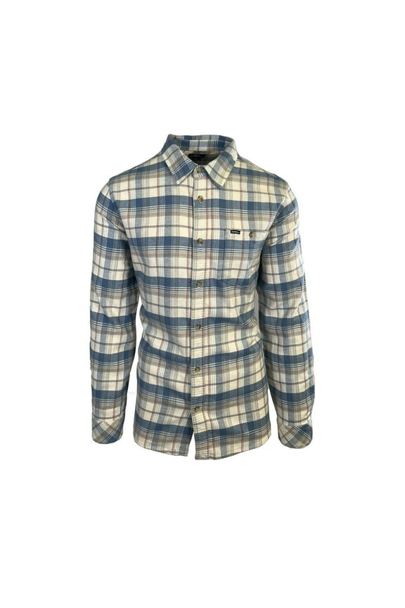 Men's Cream Khaki Blue Shirt Redmond Plaid Stretch Flannel L/S (S34)