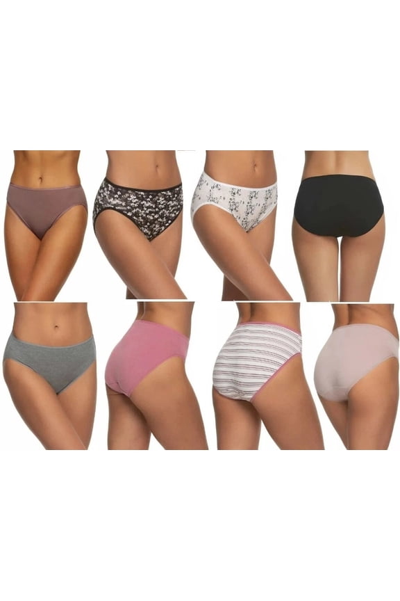 Full Coverage Hi-Cut 8 Pack Women's Panties Assorted Size: M, Color: Dark Navy 32