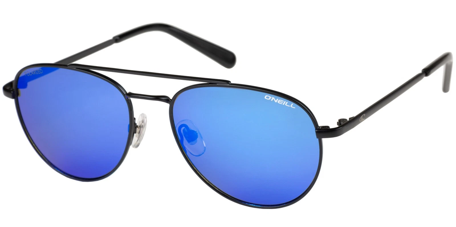 O'Neill Simmer Polarized Black Aviator Sunglasses with Blue Mirror Lens