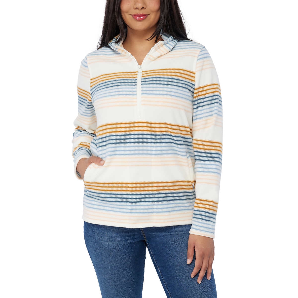 O'Neill Women's Half Zip Fleece Hoodie Pullover (Cream Stripe, Medium) 