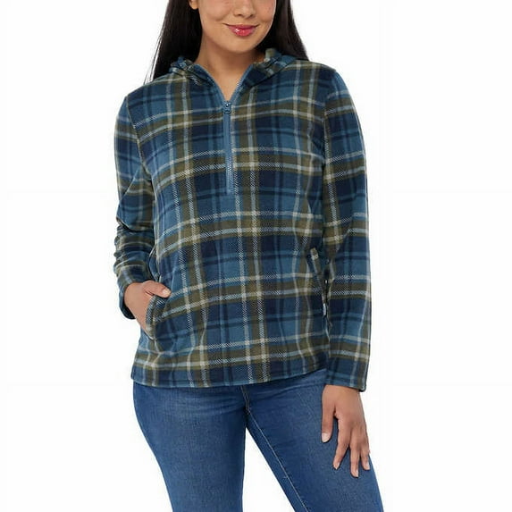 O'Neill Women's Half Zip Soft Brushed Fleece Front Pockets Polar Hoodie-Blue / S