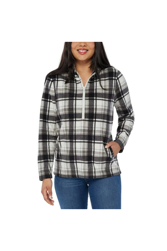 Women's Half Zip Soft Brushed Fleece Front Pockets Polar Hoodie-Gray / M