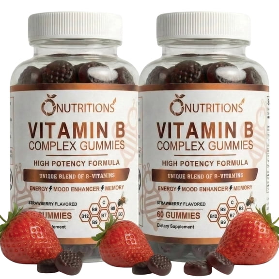 O Nutritions 2 Pack Vegan Vitamin B Complex Gummies with B12, Biotin, Niacin