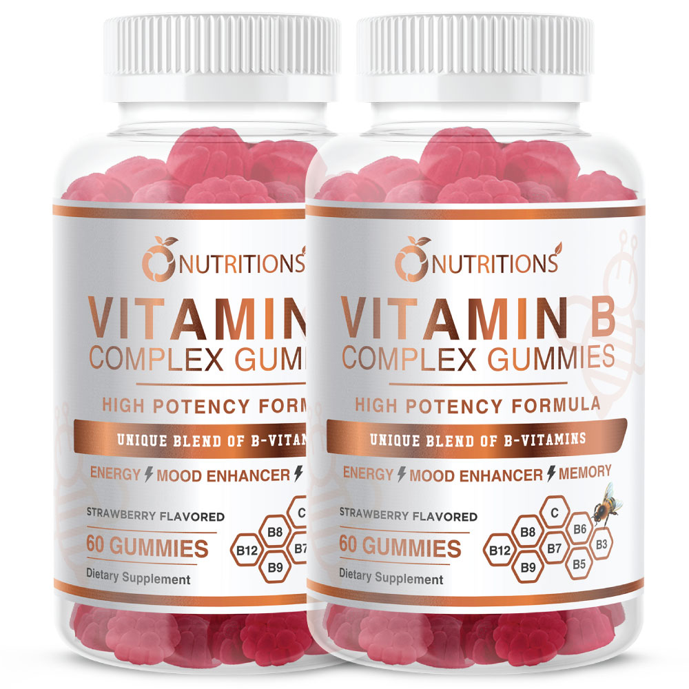 O Nutritions 2 Pack Vitamin B Complex Vegan Gummies with Vitamin B12, B7 as Biotin , B6, B3 as Niacin, B5, B6, B8, B9 - image 1 of 5