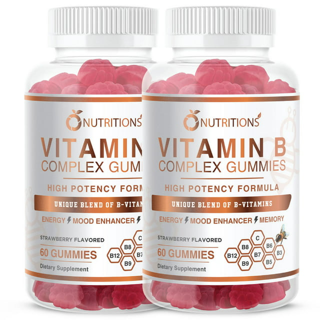 O Nutritions 2 Pack Vitamin B Complex Vegan Gummies with Vitamin B12, B7 as Biotin , B6, B3 as Niacin, B5, B6, B8, B9