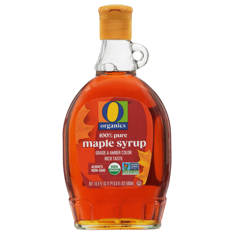 O O 100% Pure Organic Maple Syrup USDA Organic Non-GMO Grade A Amber 16.9 fl. oz.