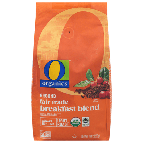 O O Organic Light Roast Breakfast Blend Ground Coffee, USDA Organic, Fair Trade Certified, 100% Arabica, 10 Ounce