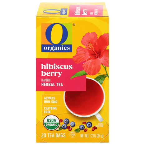 O Organics Hibiscus Berry Herbal Tea, Caffeine-Free, USDA Organic, 20 Bags
