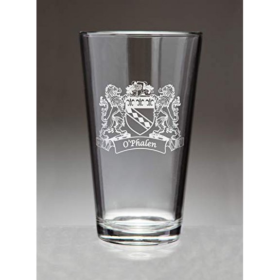 O'Phalen Irish Coat of Arms Lions Pint Glasses (Sand Etched)