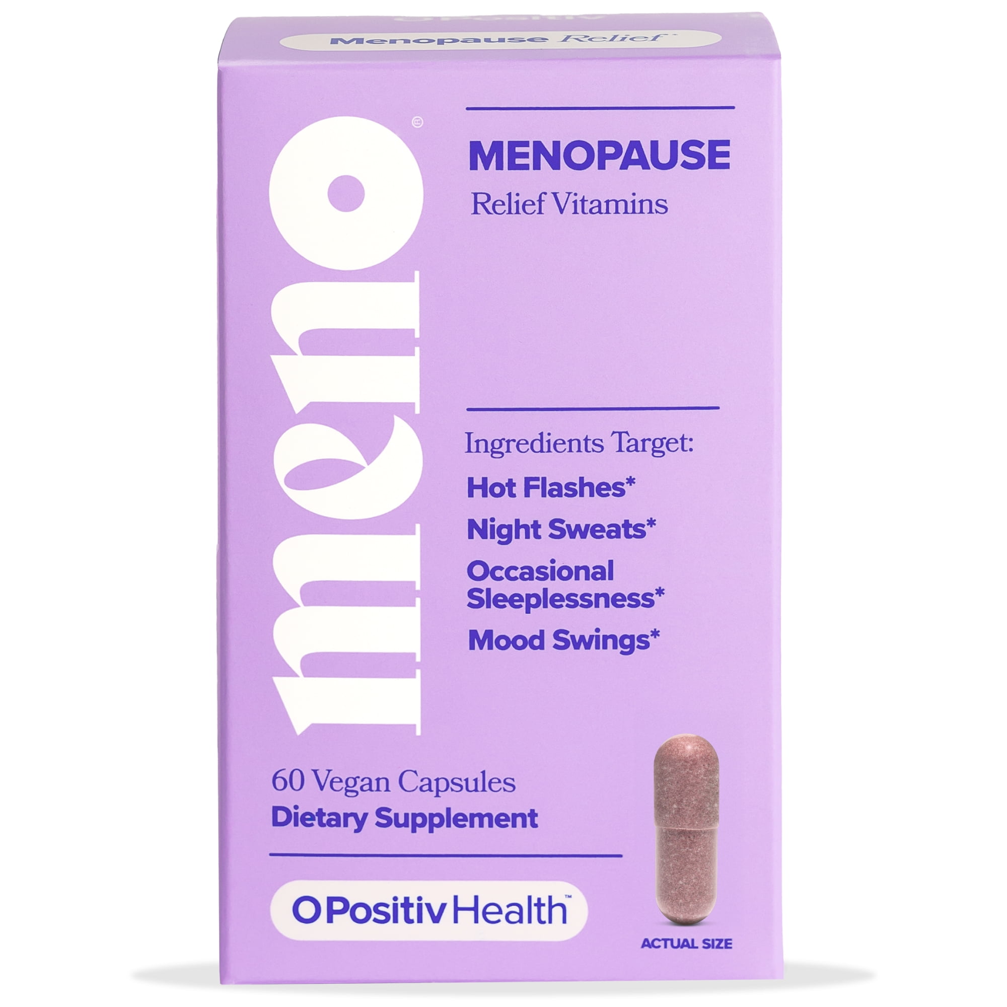 O Positiv MENO Menopause Relief Vitamin Capsules for Hot Flashes, Night Sweats, and Mood Swings, 60 Count