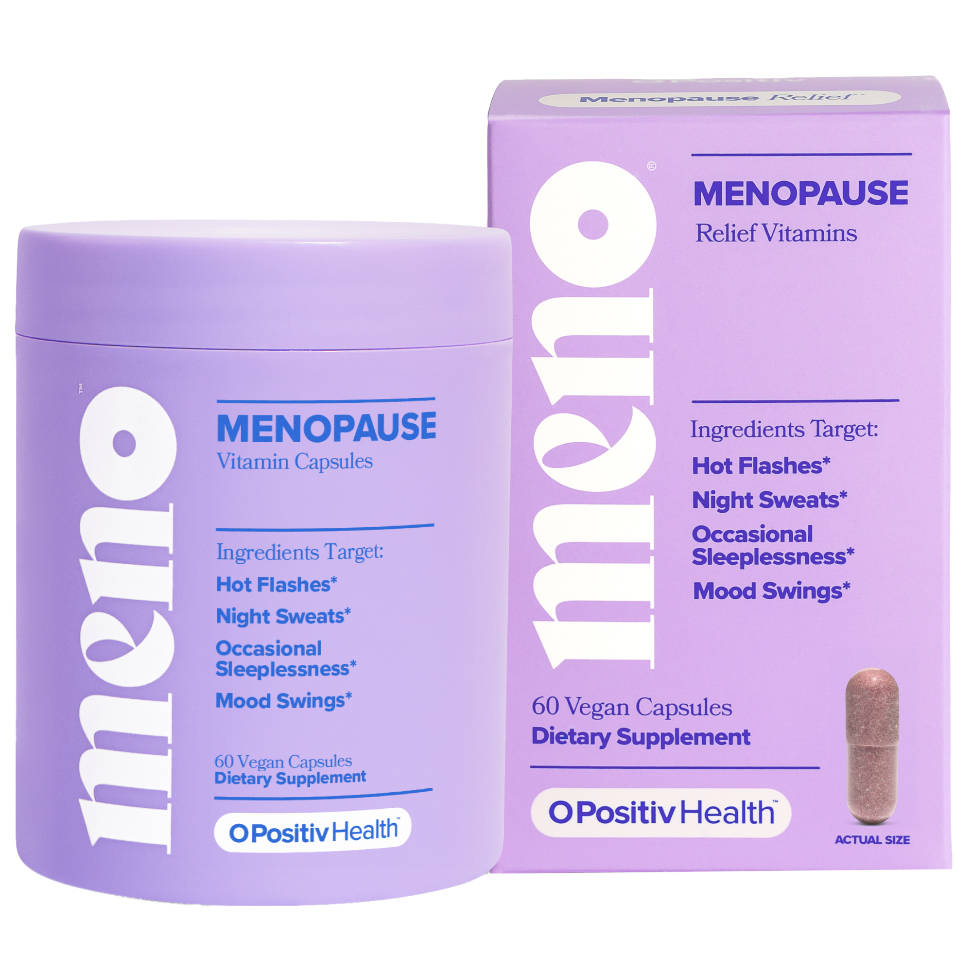 Cápsulas de vitaminas O Positiv MENO para alivio de la menopausia, para sofocos, sudores nocturnos y cambios de humor, 60 unidades