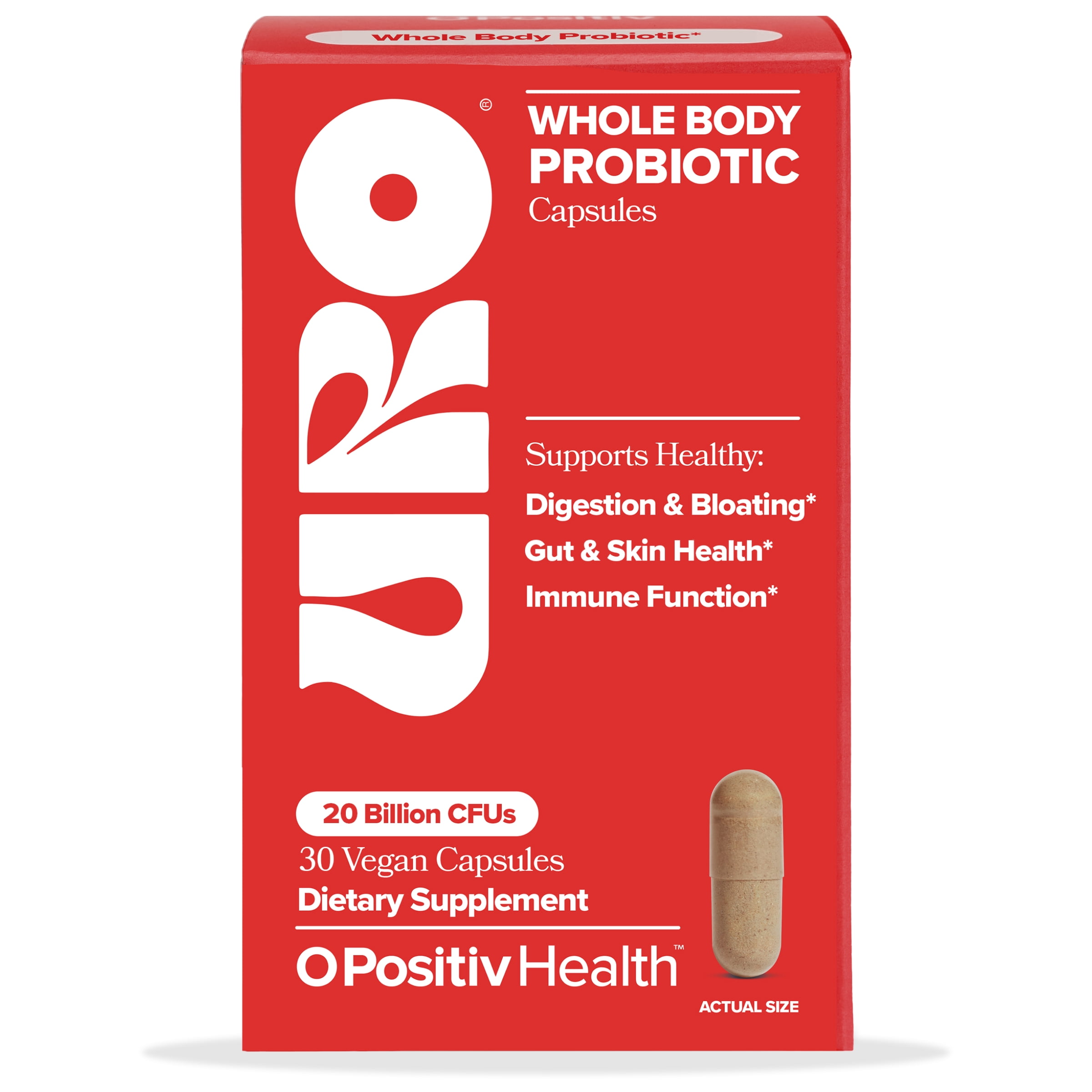 O Positiv URO Whole Body Probiotic Capsules for Gut, Skin, Oral Health Support & Bloating Relief, 30 Count