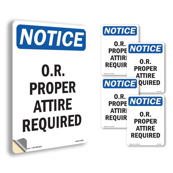 O.R. Proper Attire Required OSHA Notice Vinyl Decal Label 5 Inch x 3.5 Inch - 5 Pack
