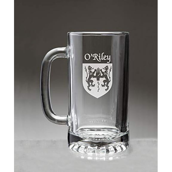 O'Riley Irish Coat of Arms Glass Beer Mug (Sand Etched)