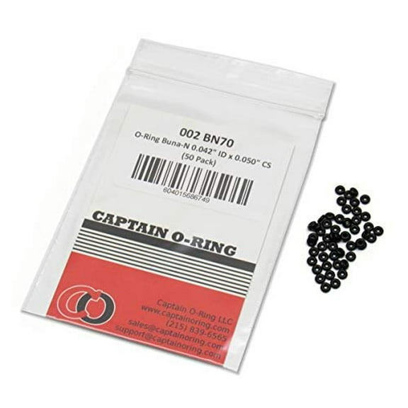 O-Ring, Buna-N, 0.042" ID x 0.050" CS/Width, -002 50 Pack