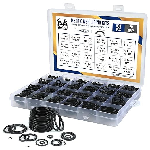 O Ring Kit - 960Pcs 20 Sizes - Nitrile Rubber O Ring Assortment Kit for Automotive, Plumbing, Pressure Washer & Industrial Repairs, Air or Gas Sealing Connections, Resist Oil and Heat