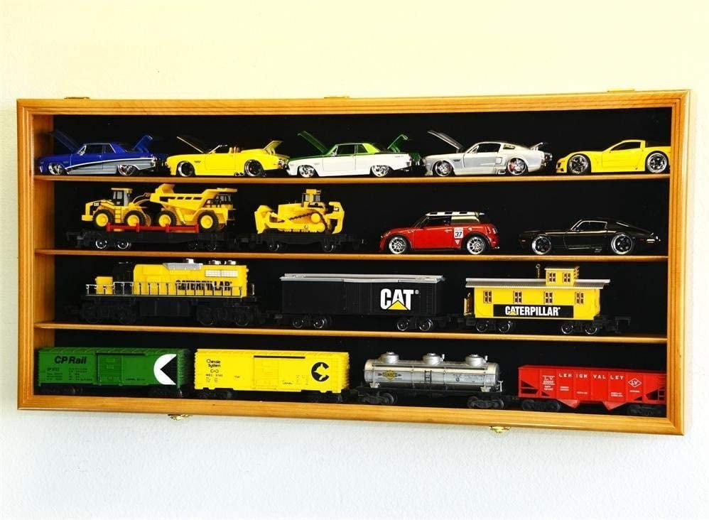 Wall Display Case For 16 Mini Football Helmets Or Diecast Cars - Lockable, UV Protected, 27.5"W X 22.75"H