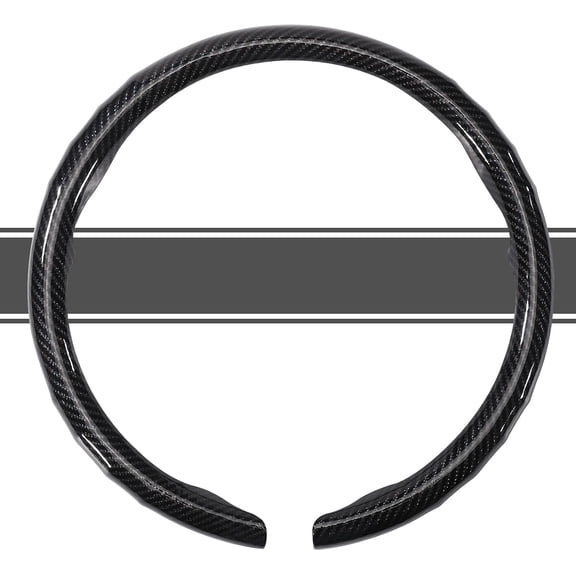 O-Shaped Steering Wheel Cover Carbon Fiber Look, 15 Inch Flat Bottom Wrap Universal Fit for Car SUV Truck, Glossy Black Interior Accessories