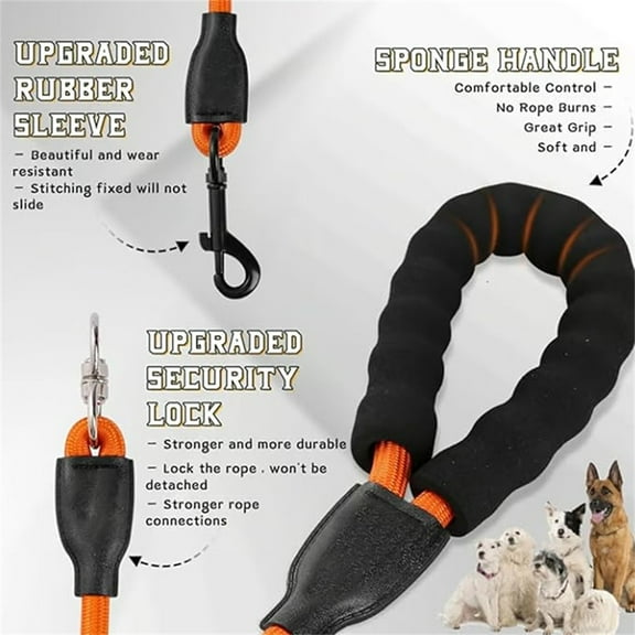 O-Shaped Tangle 3 Dog Leash, Multicolor Durable Main Lead Rope with Padded Handle, Useful Long Two Detachable Leash Splitters with Heavy-Duty Clip, Reflective Walking Training Lead for Dogs