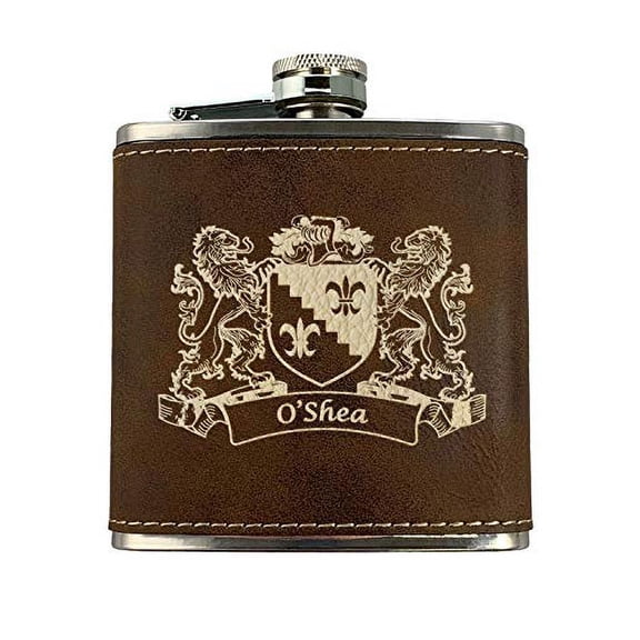 O'Shea Irish Coat of Arms Leather Flask - Rustic Brown