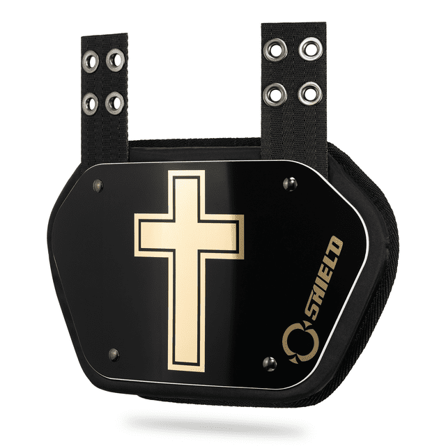 O Shield Youth Fit Golden Cross Chrome Football Back Plate, Shoulder