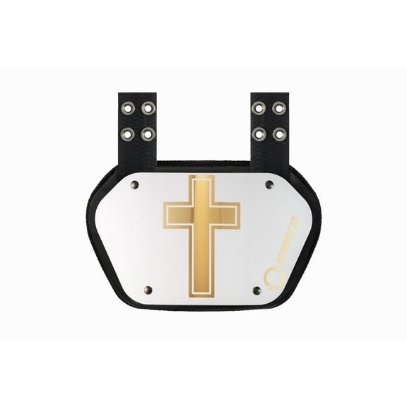 O Shield Golden Cross White Chrome Football Back Plate, Adult Fit