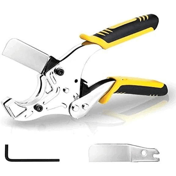 OShine PVC Pipe Cutter, Cuts Up To 1-5/8, Heavy Duty Ratchet PVC PEX Pipe Cutter Tool, Conduit Plastic Hose PEX PVC PPR Plumbing Pipe Cutters, An Extra Blade & Hex Key Included