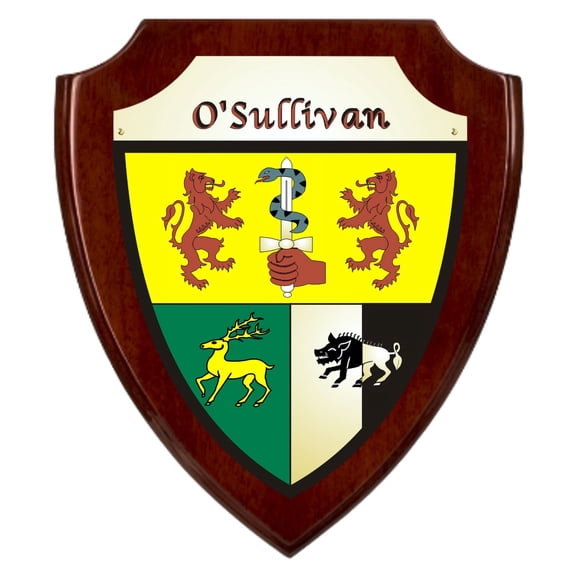 O'Sullivan Irish Coat of Arms Shield Plaque - Rosewood Finish