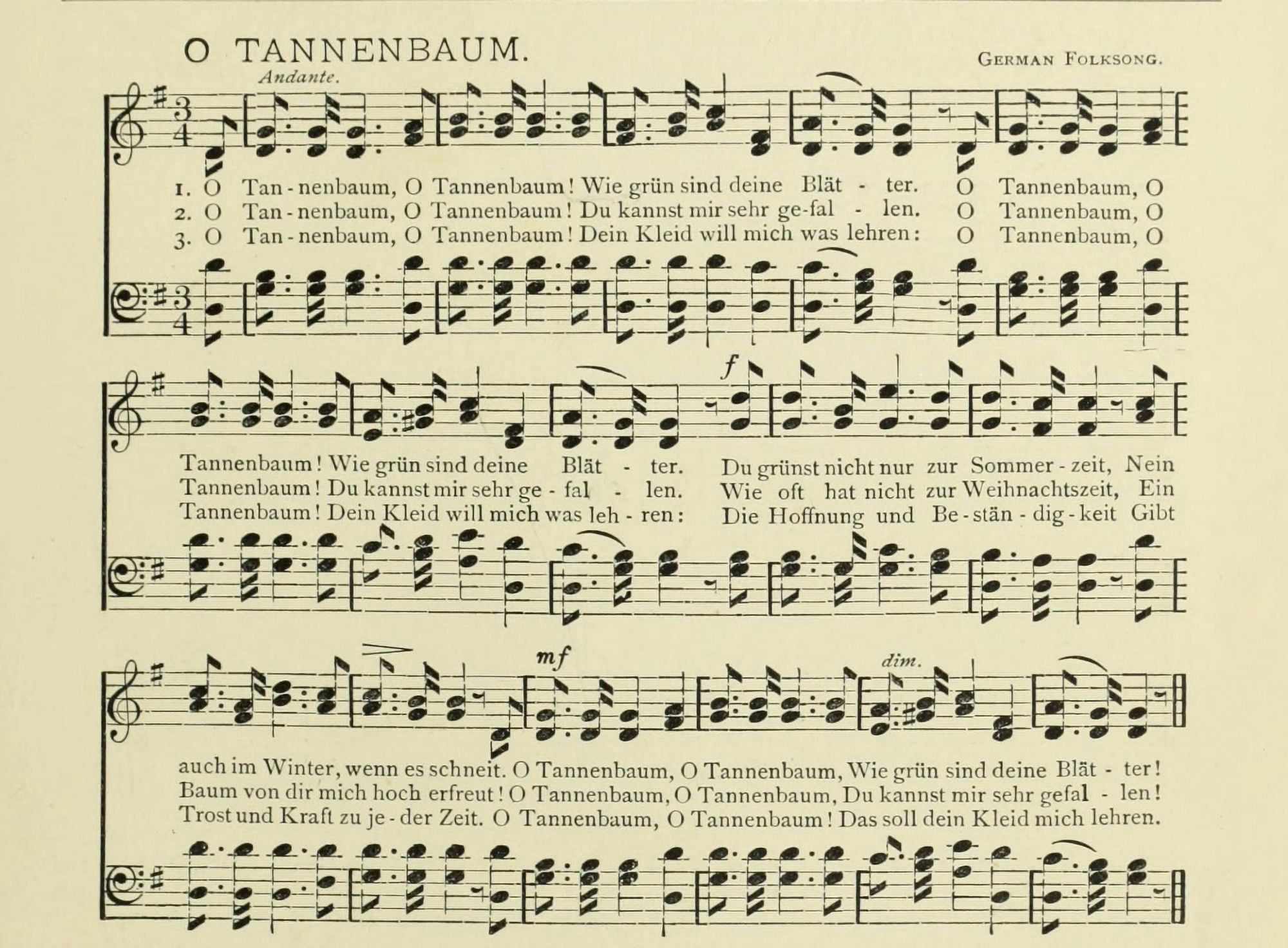 O Tannenbaum Christmas in Song 1891 Canvas Art - (24 x 36)