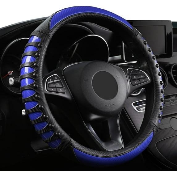 O Type Car Steering Wheel Cover, Premium Leather Steering Wheel Protectors, Super Non-slip Universal O Shape Steering Accessories 15 Inch, Blue