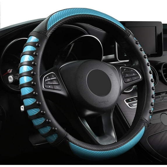 O Type Car Steering Wheel Cover, Premium Leather Steering Wheel Protectors, Super Non-slip Universal O Shape Steering Accessories 15 Inch, Sky Blue
