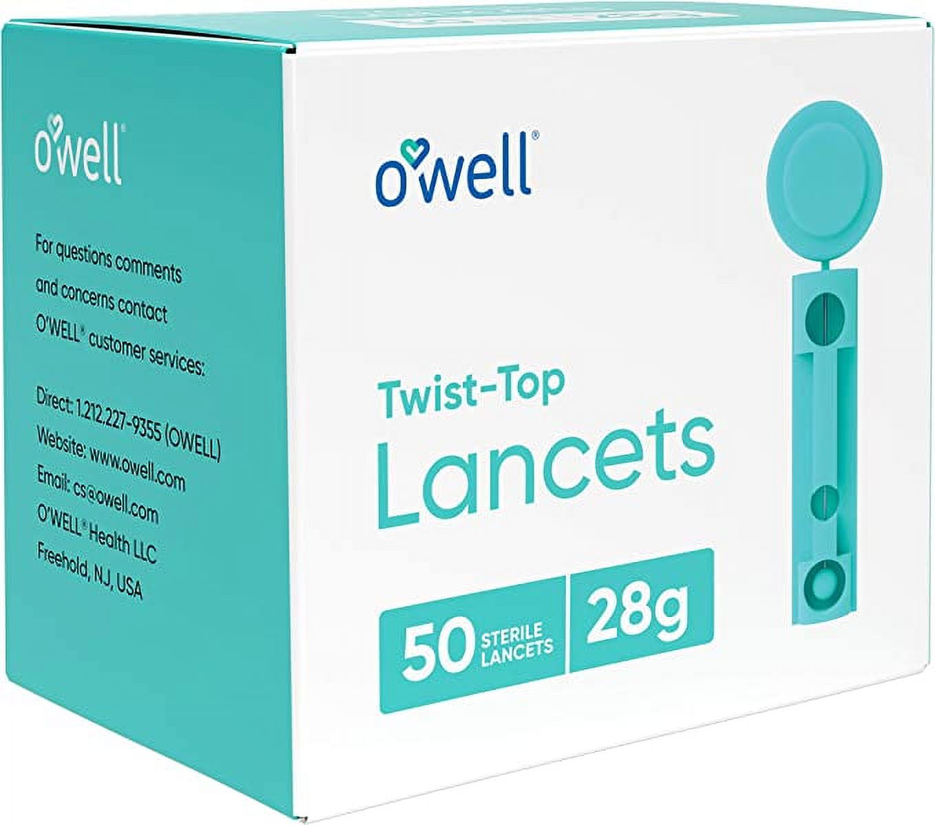 O'WELL Twist Top Lancets 28 Gauge, 50 Count Thick Needle Lancets for