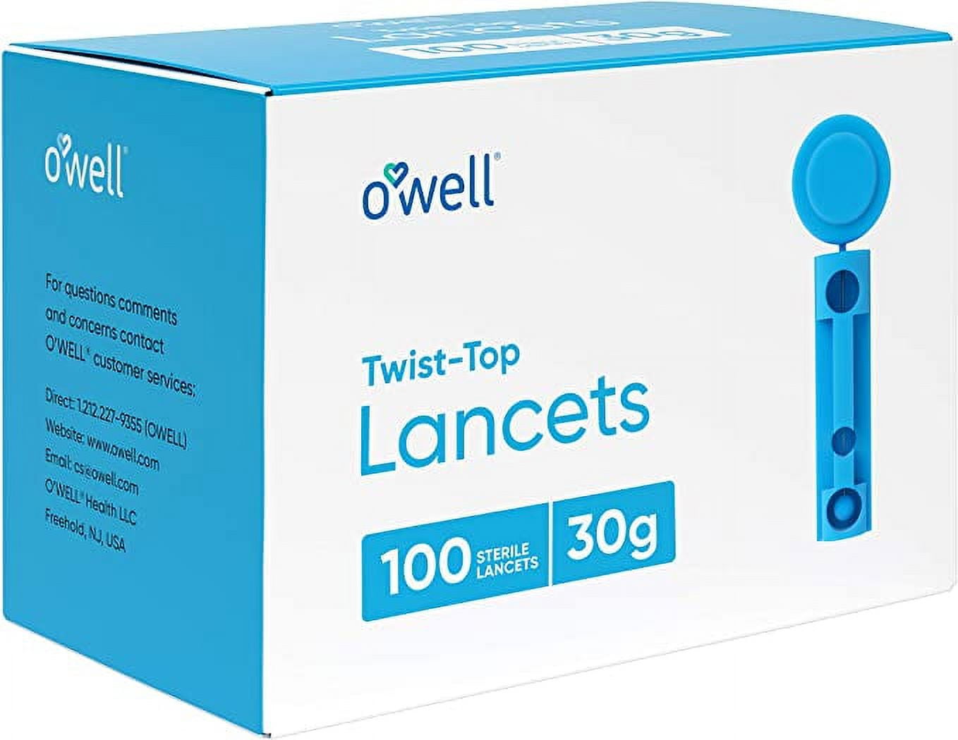 O'WELL Twist Top Lancets 30 Gauge, 100 Count Thin Needle Lancets for