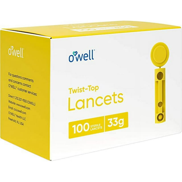 O'WELL Twist Top Lancets 33 Gauge, 100 Count Ultra Thin Needle