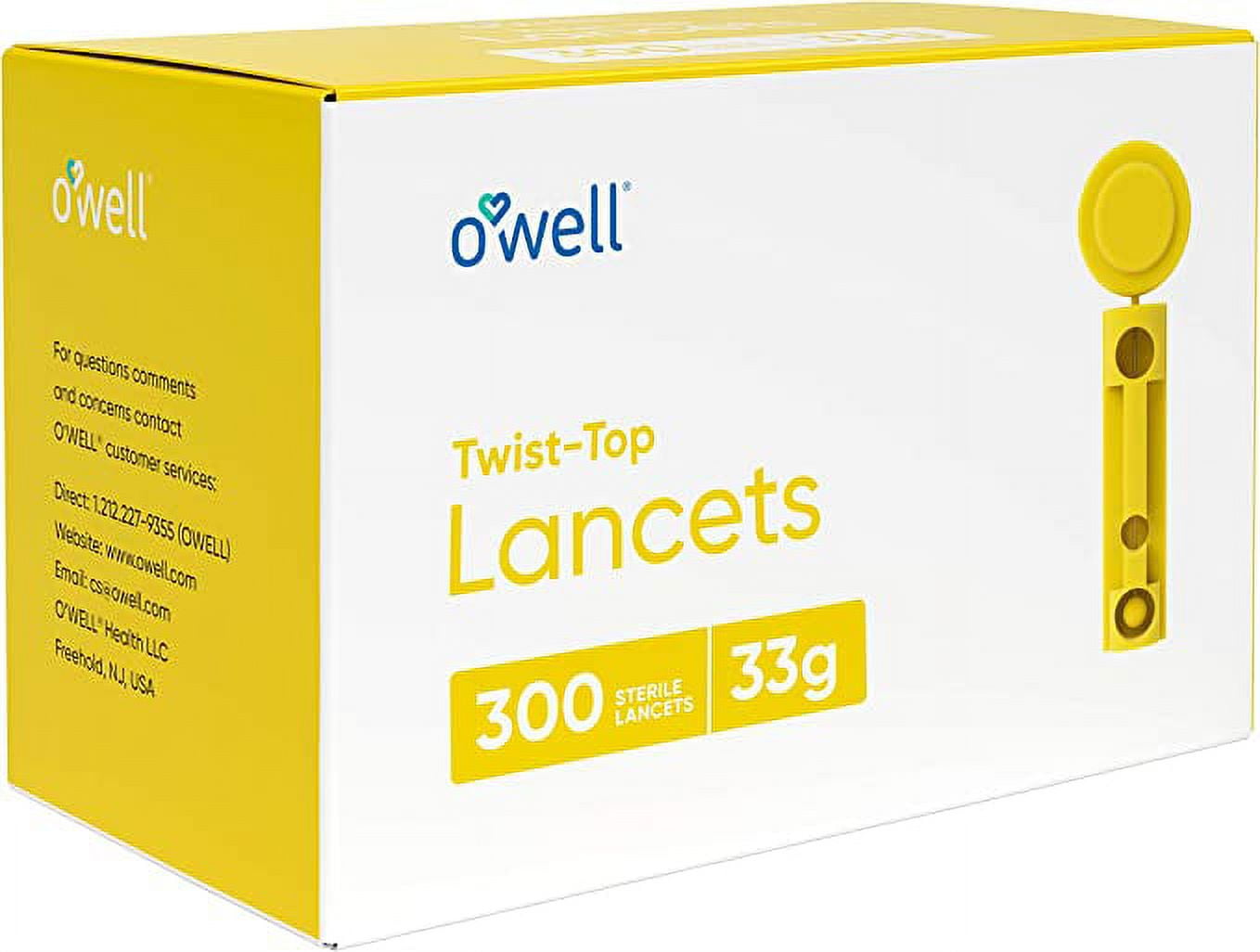 O'WELL Twist Top Lancets 33 Gauge, 300 Count Ultra Thin Needle