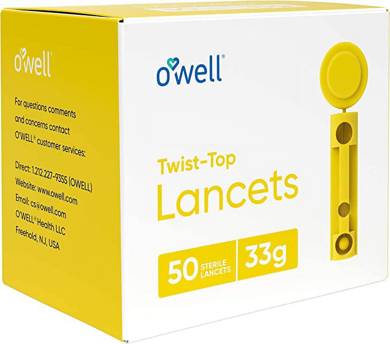 O'WELL Twist Top Lancets 33 Gauge, 50 Count Ultra Thin Needle Lancets