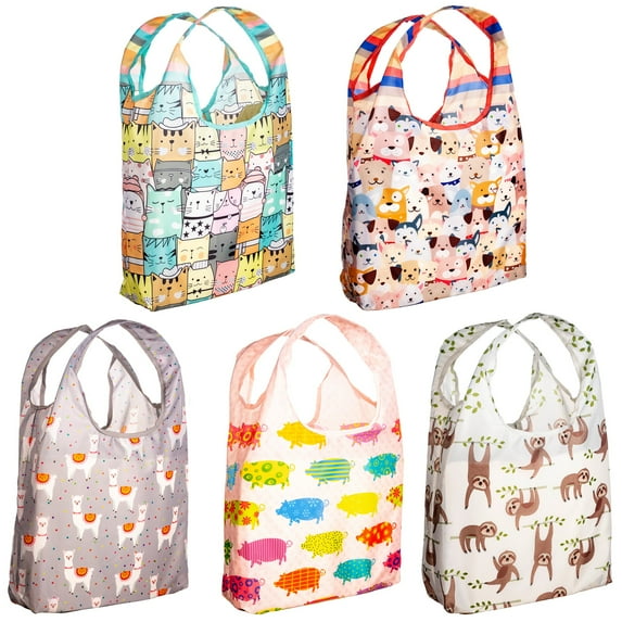 O-WITZ 5-Pack Reusable Shopping Bags Animal Patterns
