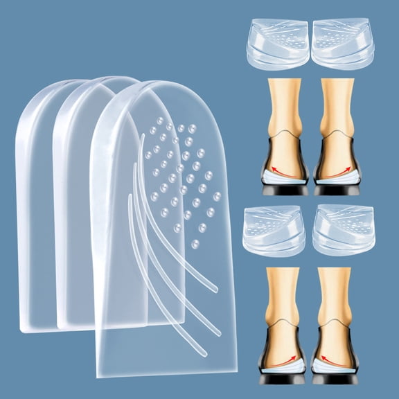 O/X Leg Orthotic 3-Layer Gel Heel Wedge Inserts, Hidden Adjustable Self-Stick Soft Cushion, Shock Absorbing Half Pads, 1 Pairs