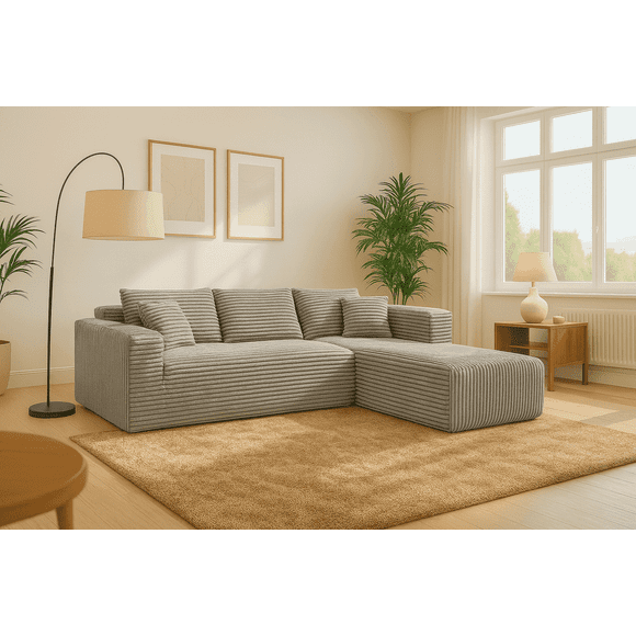 O'cloudy Puffy 107" Oversized Sofa Bed Sectional-L-Shape Chaise Modular sleeper Couch, Firm Seat, No Assembly Required – Compressed for Easy Transport, Expands in 5 Mins,Corduroy Fabric