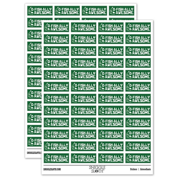 O-fish-ally Officially Awesome Koi Teacher Student School Sticker Set - Dark Green - Gloss Finish - 1.25" Mini