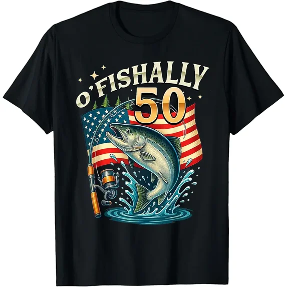 O'fishally 50th Birthday Fishing Fisherman Gift for Men Short Sleeve Graphic Tee