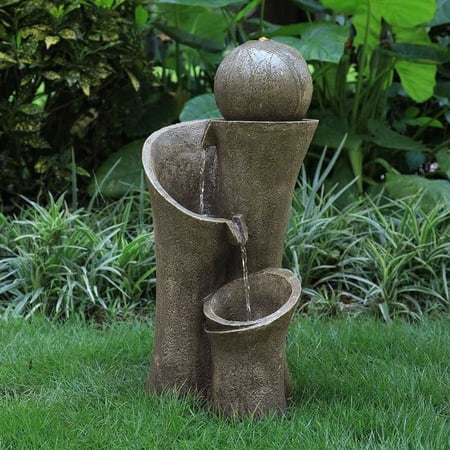 O'force 24inches Outdoor Waterfall Garden Fountain, Curved LED Fountain for Indoor and Outdoor, Patio and Garden