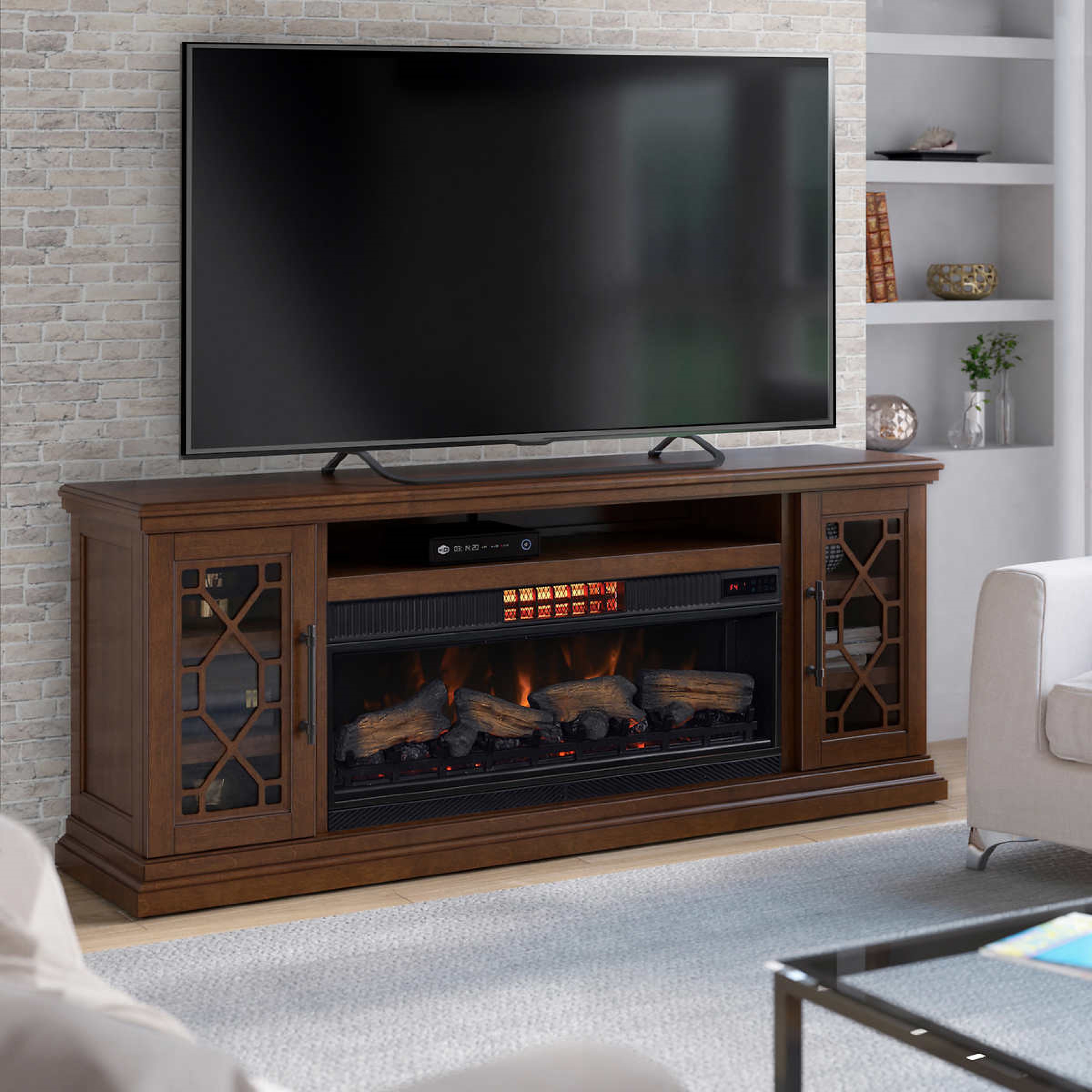 O'force 74 TV Console with Classic Flame Cool Glow 2-in-1 Electric  Fireplace and Fan for Home - Walmart.com