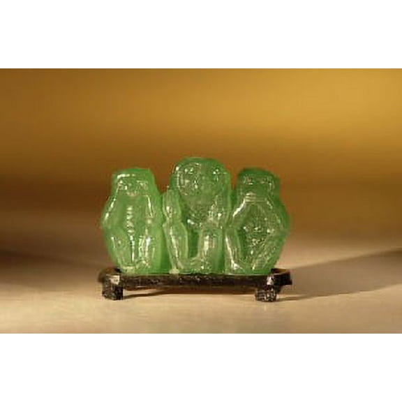 O'force Glass Monkey Figurine on Wooden Display Stand 3.5" x 1.5" x 2.75"