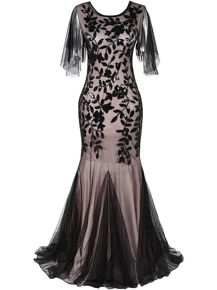 O-neck Short-Sleeve Tulle Embroider Evening Dress Elegant Mermaid ...