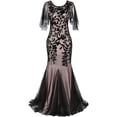 thumbnail image 1 of O-neck Short-Sleeve Tulle Embroider Evening Dress Elegant Mermaid Vintage 1920s Party Dress Great Gatsby Sequin Dress Long, 1 of 8