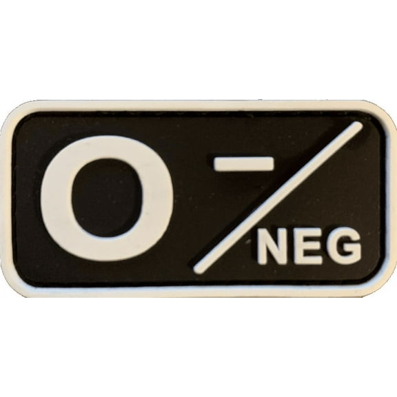 O- negative Blood type hook and loop Patch black and white PVC