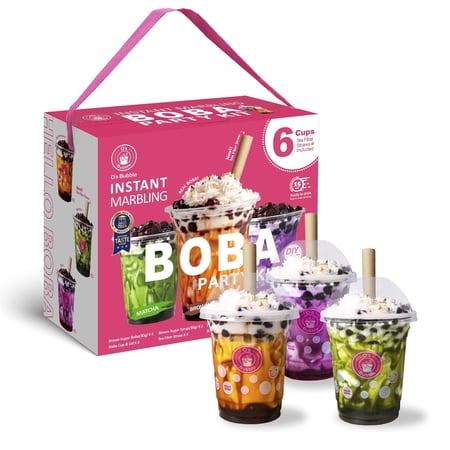 O's Bubble Boba Kit – DIY Brown Sugar, Taro & Matcha Bubble Tea with Cups, Straws & Stirrer – 6 Servings Party Set for Home, Gifts & Kids