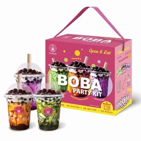 Os Bubble Open-to-Eat Boba Party Kit 6 Servings classic 3 Variety Flavors - Brown Sugar, Matcha, Taro Glazed No Cooking Boba Packets