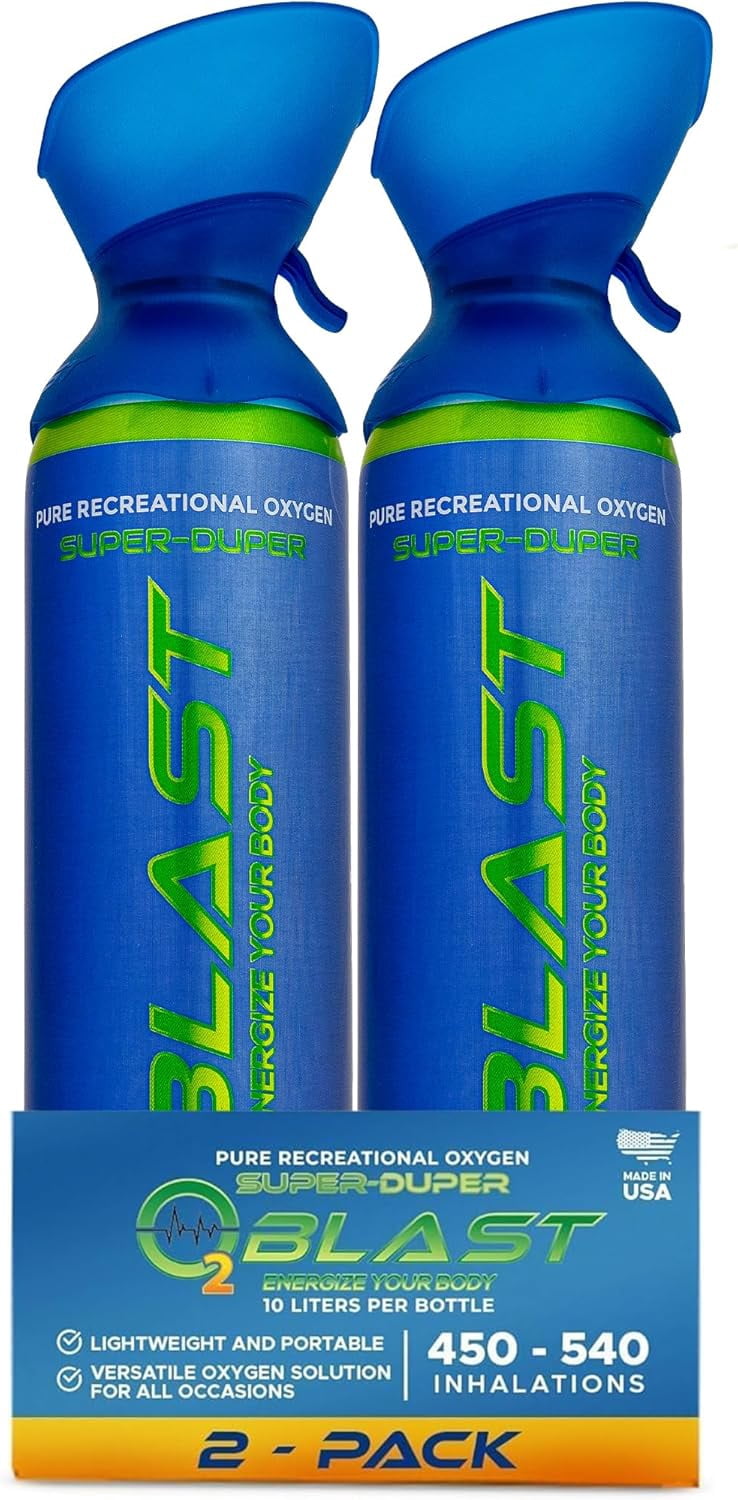 O2 Blast - Portable Pure Oxygen Supplement, Filled with 99.99% Pure Oxygen with Custom Breathing Mask, Stamina, Focus & Recovery Support, 10L, 2-Pack